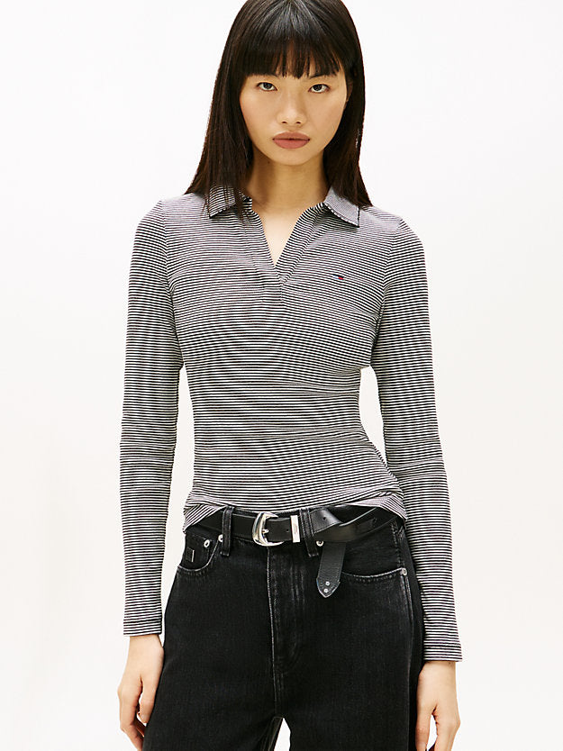 Slim Fit Ribbed Long Sleeve Polo Shirt