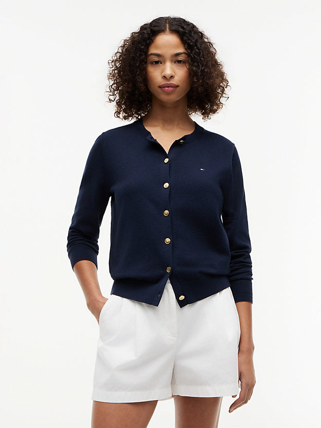 Fine Knit Jersey Crew Neck Cardigan
