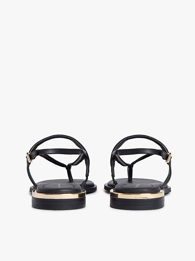 Leather Monogram Gold-Tone Heel Sandals