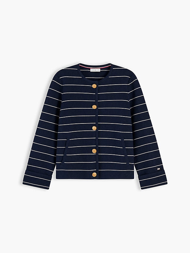 Gold-Tone Button Boxy Cardigan