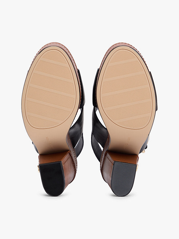 Leather Crossover Strap Block Heel Sandals