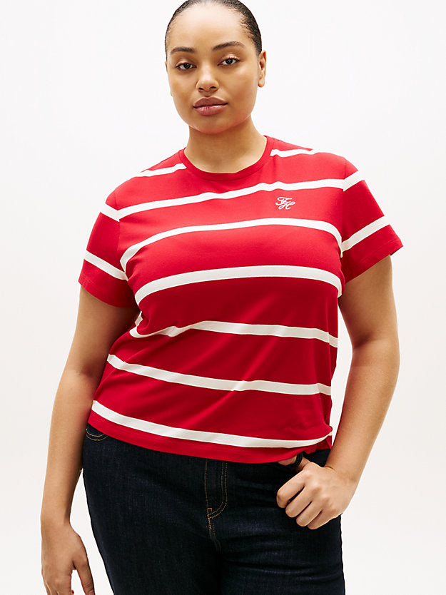 Curve Logo Embroidery Jersey Crew Neck T-Shirt