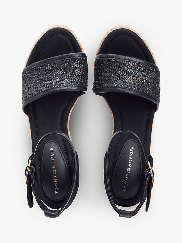 Raffia Strap High Wedge Espadrilles