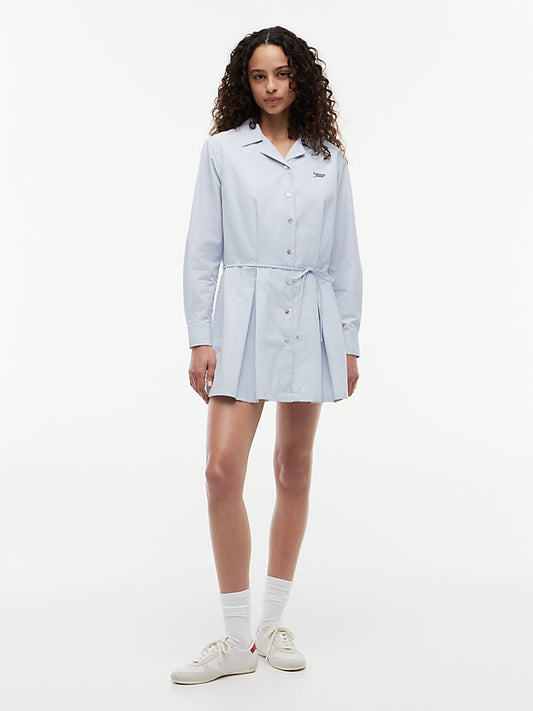 Stripe Pleated Mini Shirt Dress