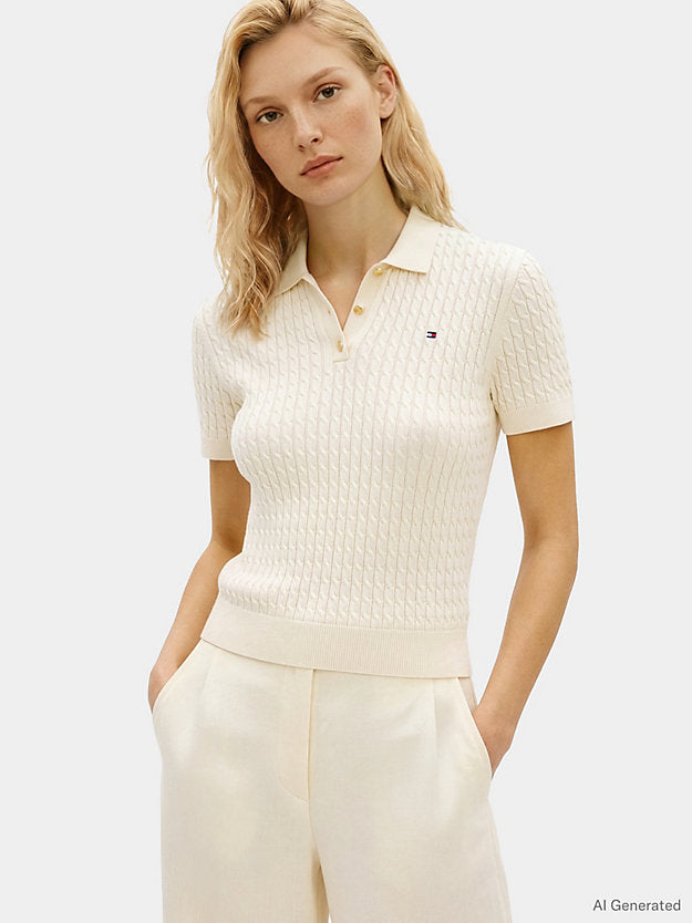 Cable Knit Short Sleeve Polo Jumper