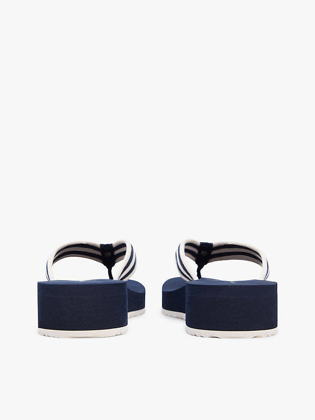 Stripe Webbing Strap Wedge Flip-Flops