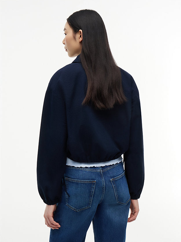 Seersucker Drawstring Hem Relaxed Coach Jacket
