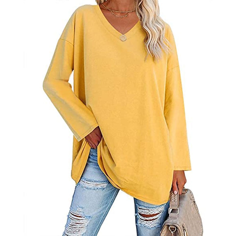 Haut ample à manches longues et col en V tendance pour femme (achetez-en 3, livraison gratuite)