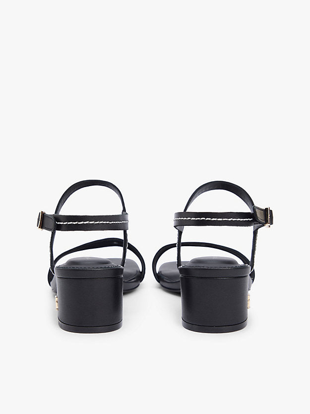 Leather Contrast Topstitch Block Heel Sandals