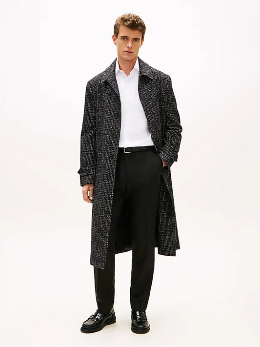HoundstooWool Blend Belted Longline Coat