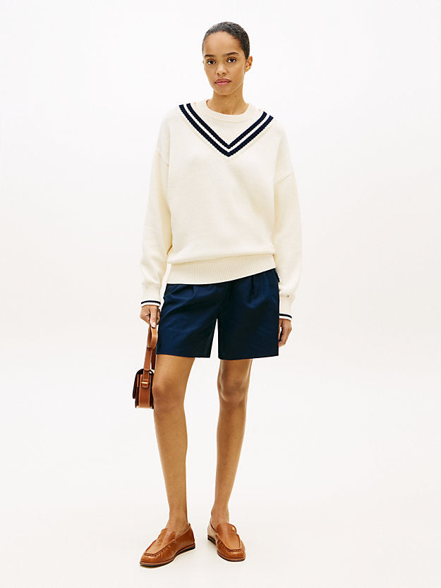 Double Layered Crew Neck Relaxed Cricket Jumper