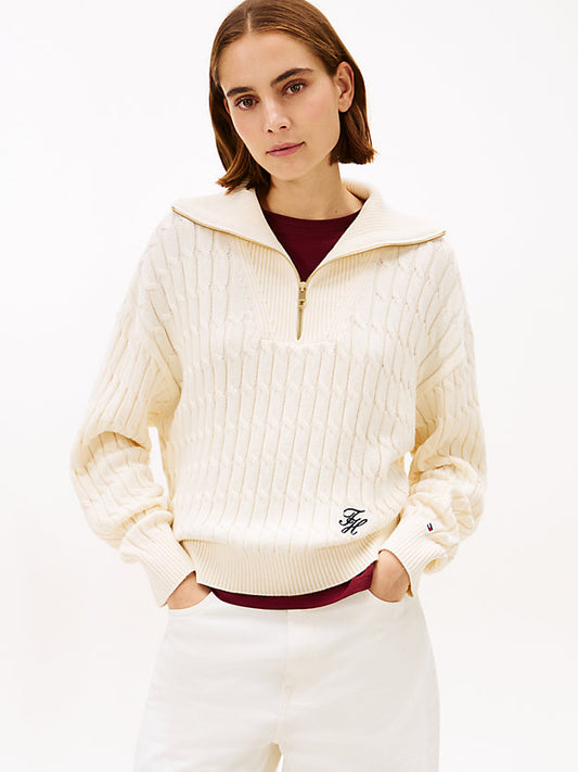 Relaxed Cable Knit Quarter-Zip Jumper