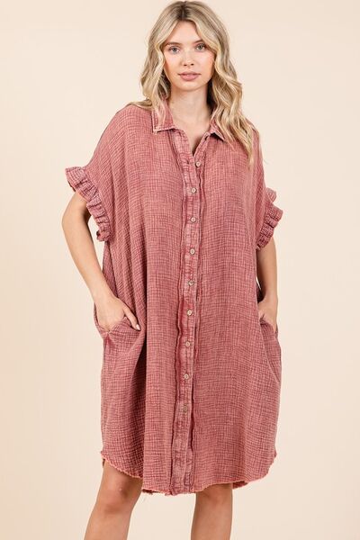 Robe-chemise courte en gaze de coton lavé aux minéraux Mittoshop