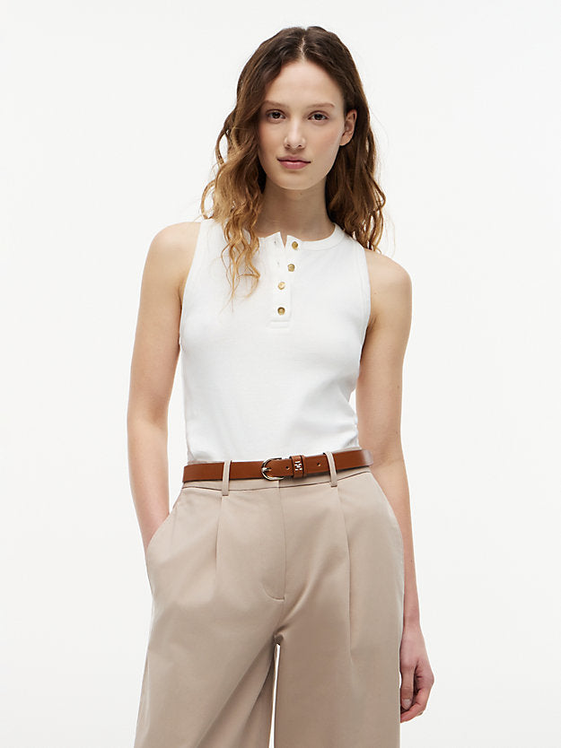 Gold-Tone Button Sleeveless Henley Top