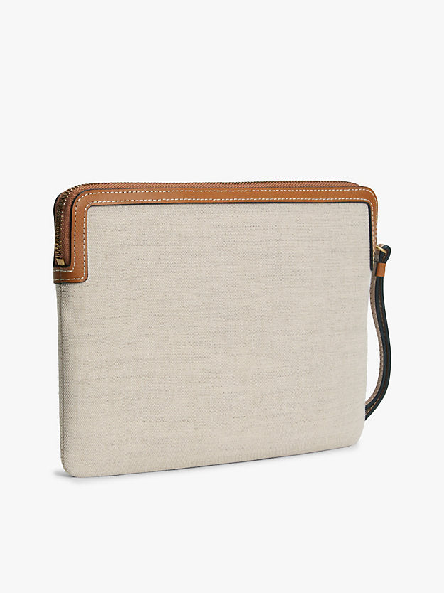 Logo Leather Trim Canvas Pouch