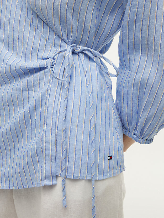 Relaxed Fit Pure Linen Wrap Blouse