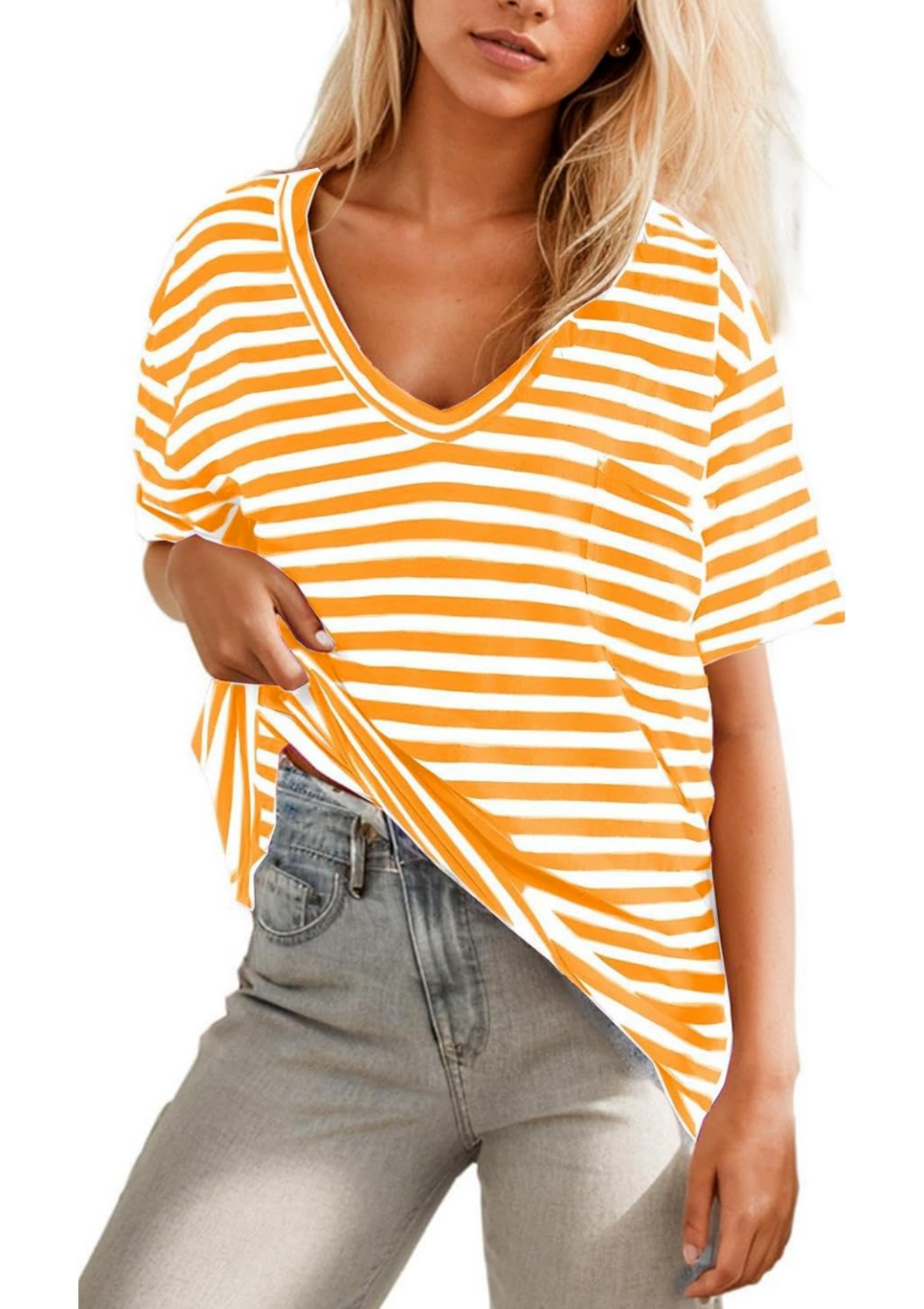 T-shirt Rayé Col V Profond Femme (3 achetés = livraison gratuite)