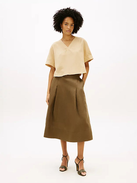 Relaxed Fit Linen Blend Short Sleeve Blouse