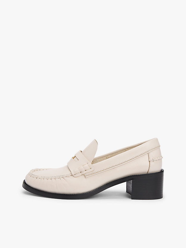 Leather Block Heel Penny Loafers
