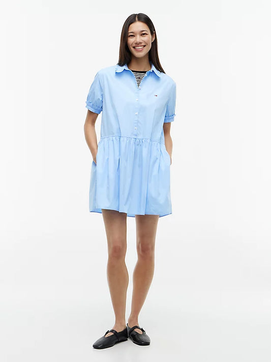 Ruffle Mini Short Sleeve Shirt Dress