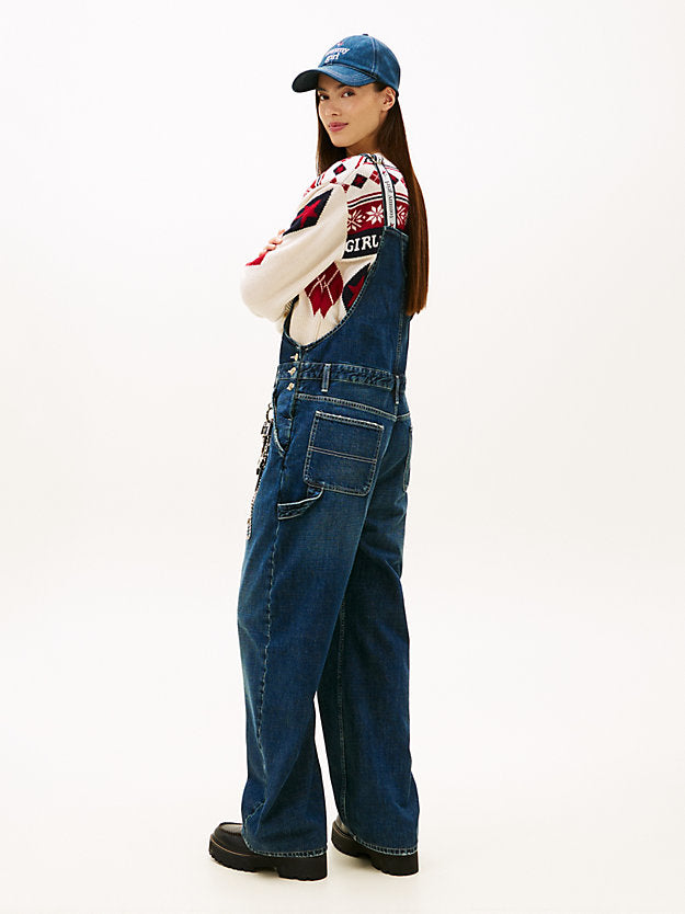 Girl Logo Strap Denim Dungarees