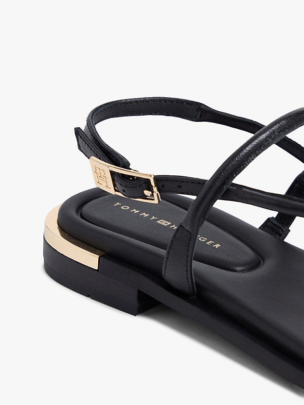 Leather Monogram Gold-Tone Heel Sandals