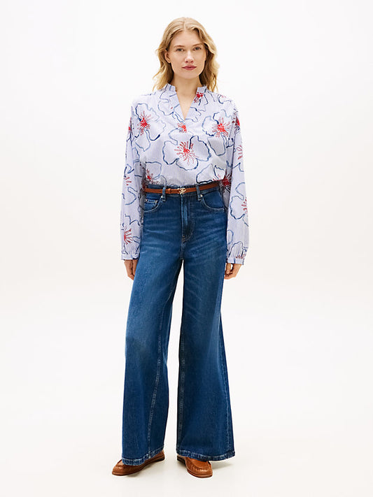 Relaxed Fit Poplin V-Neck Blouse