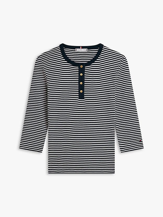 Gold-Tone Button Slim Henley T-Shirt