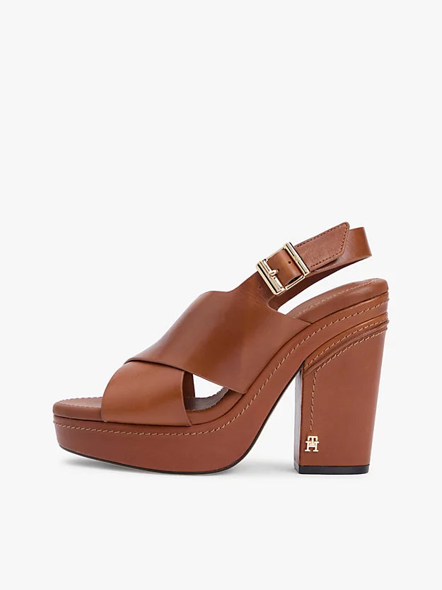 Leather Crossover Strap Block Heel Sandals