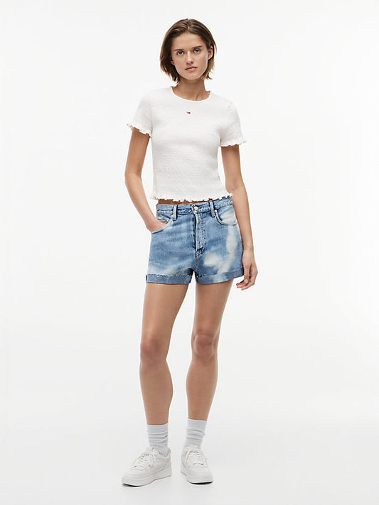 Tie-Dye Bleached Denim Shorts