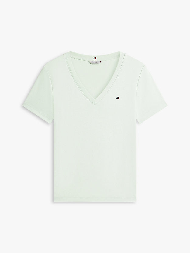 Flag Embroidery Slim V-Neck T-Shirt
