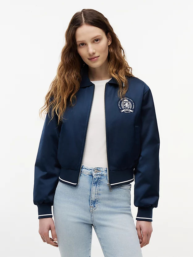 Back Logo Patch Satin Varsity Jacket