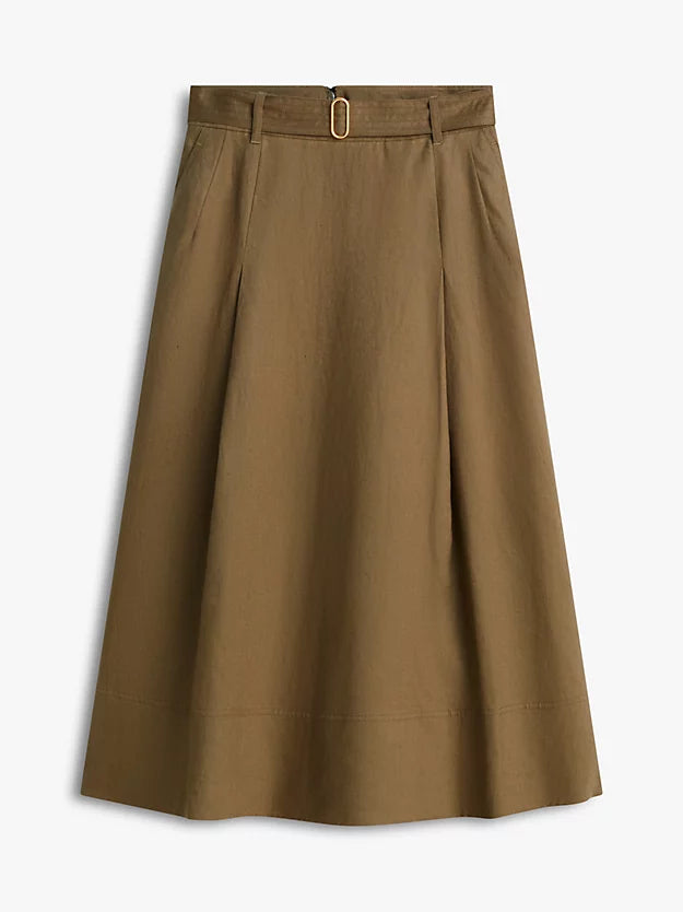 Pure Linen Midi Flared Utility Skirt