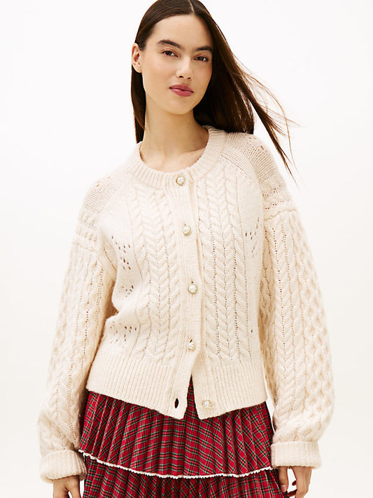 Girl Wool Blend Cable Knit Relaxed Cardigan