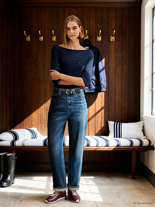 Slim Three-Quarter Sleeve Boat Neck T-Shirt