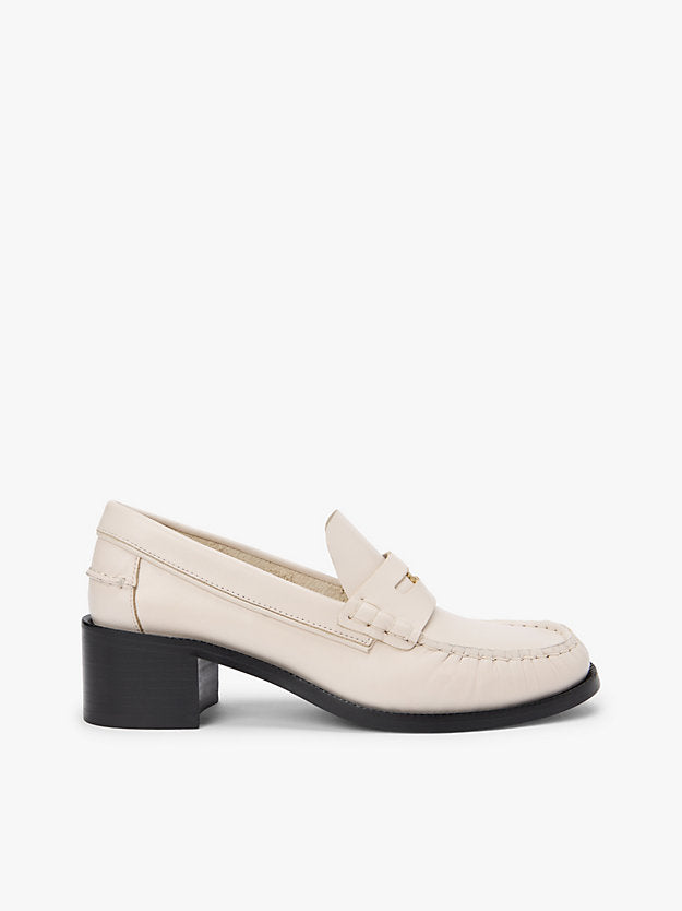 Leather Block Heel Penny Loafers