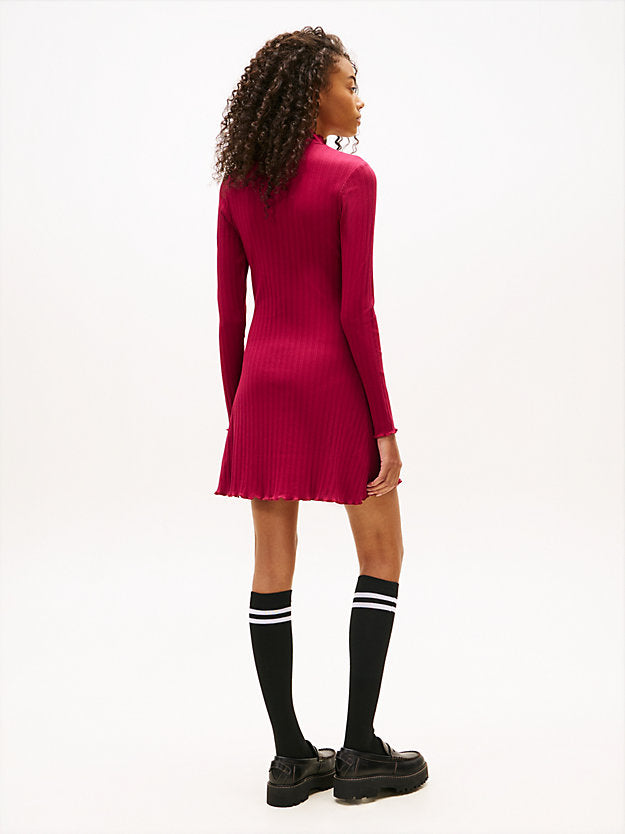 Ruffle Trim Ribbed Slim Mini Dress