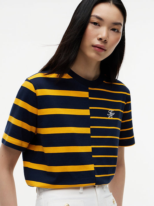 Mixed Stripe Relaxed Crew Neck T-Shirt