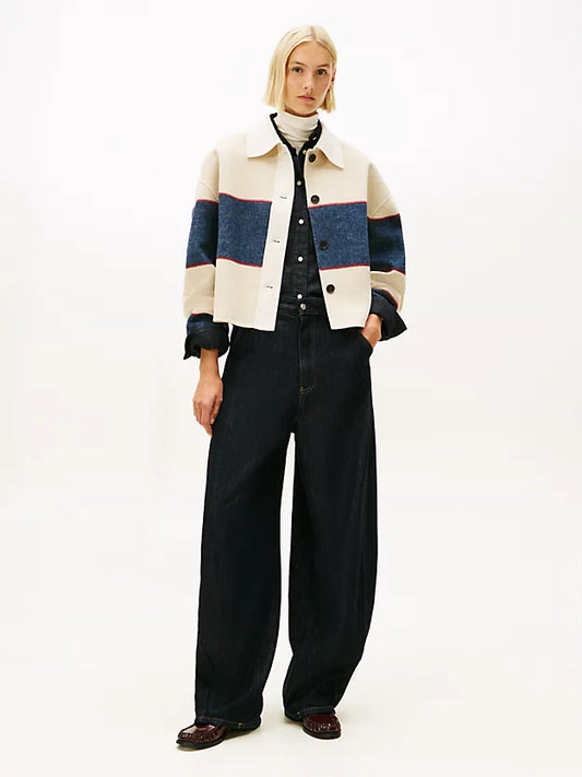 Oversized Wool Blend Rugby Cropped Jacket