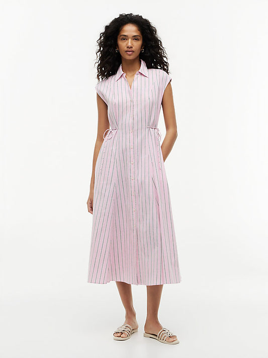 Tie Detail Cap Sleeve Midi Shirt Dress