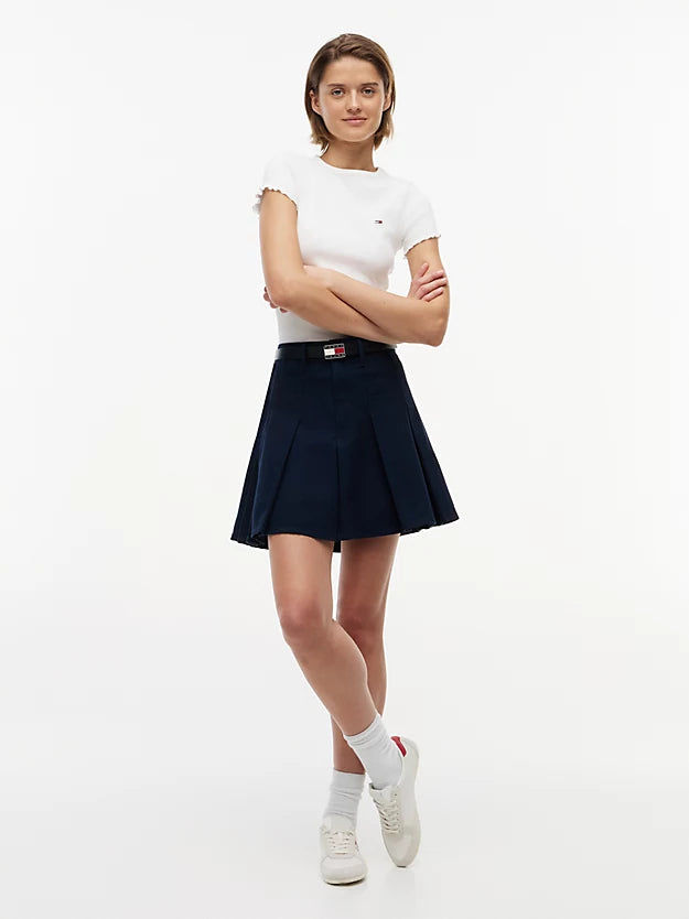 Washed Canvas Pleated Mini Skirt