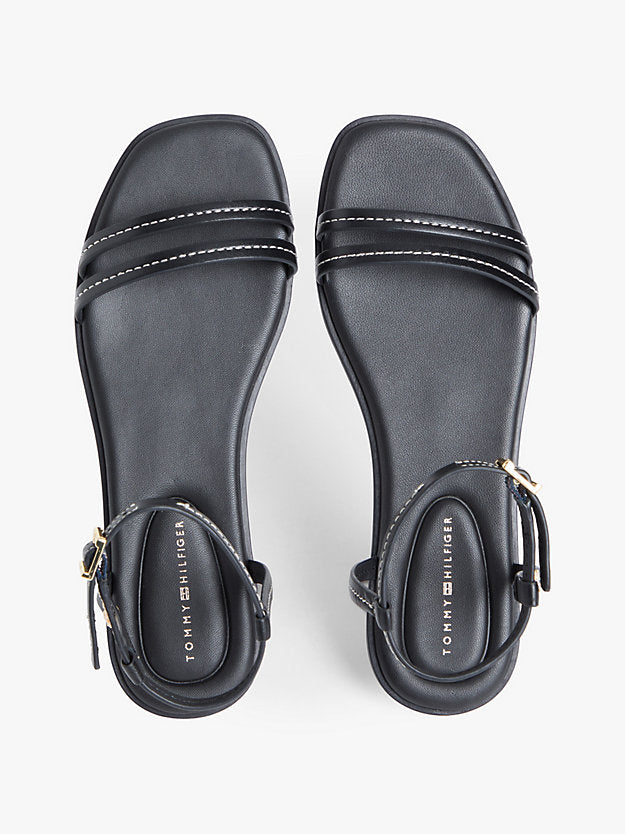 Leather Contrast Topstitch Flat Sandals