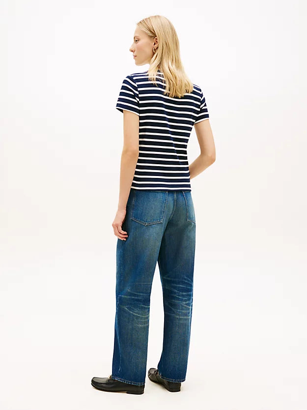 Gold-Tone Button Slim Boat Neck T-Shirt