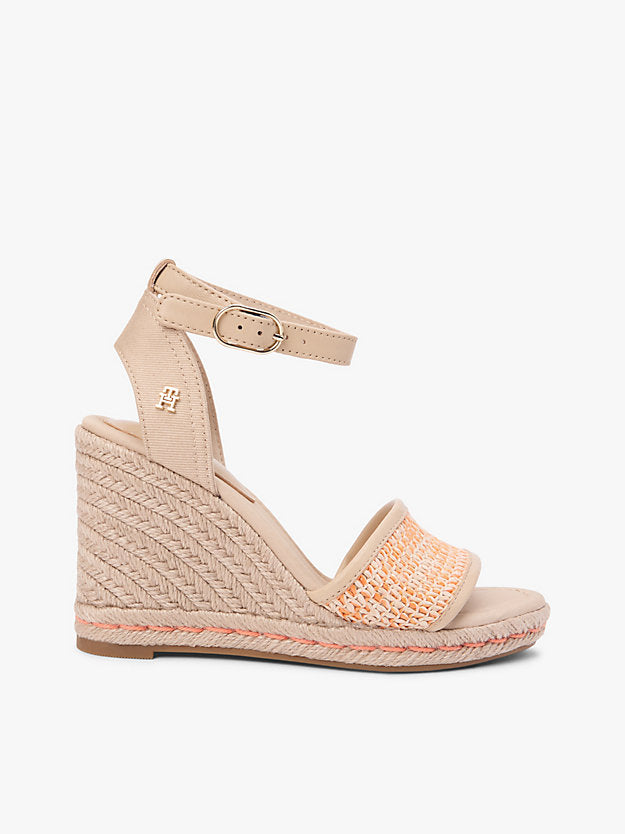 Raffia Strap High Wedge Espadrilles