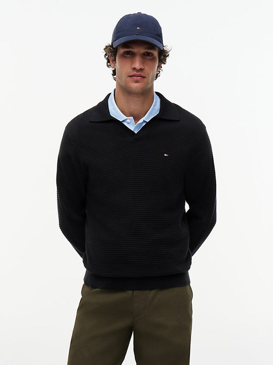 Textured Knit Polo Collar Jumper