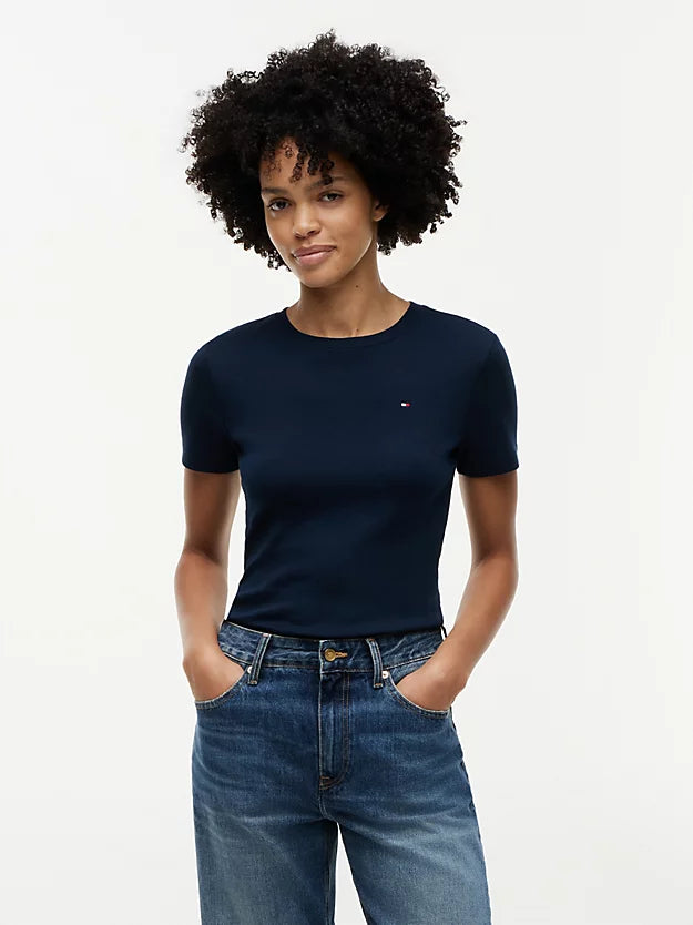 Flag Embroidery Slim Crew Neck T-Shirt