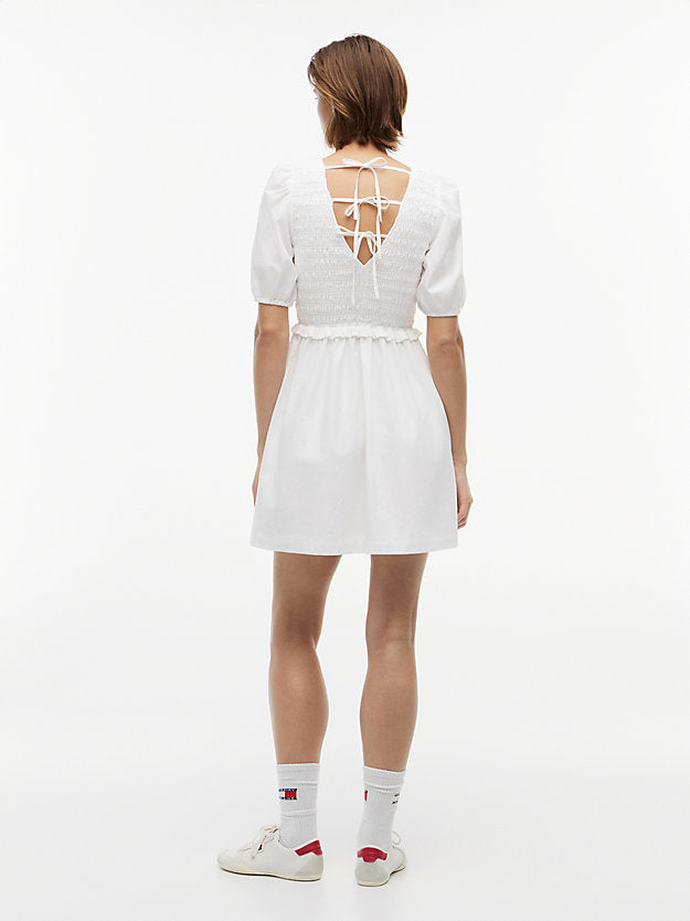 Back Tie Smock Slim Poplin Mini Dress