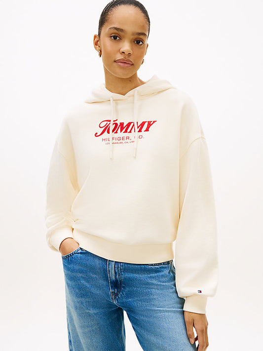 Textured Logo Relaxed Drawstring Hoody