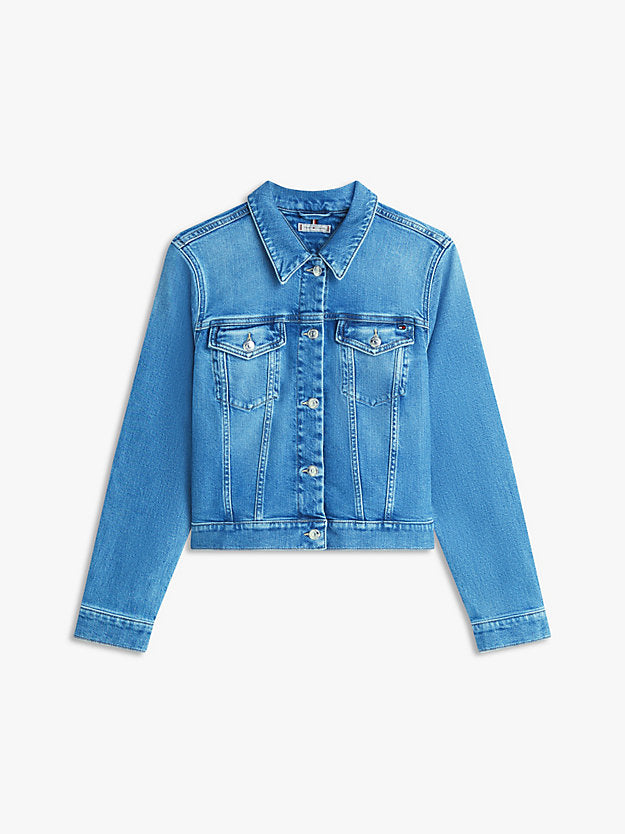 Flag Embroidery Slim Denim Jacket
