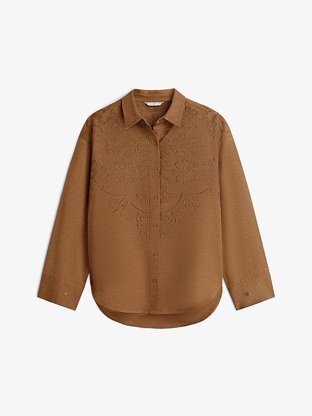 Floral Embroidery Oversized Fit Shirt WiLinen